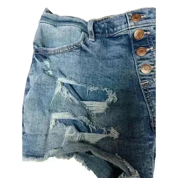 Abercrombie Kids Mid-Rise Midi Shorts Distressed Raw Hem Elastic Waist - Picture 3 of 9